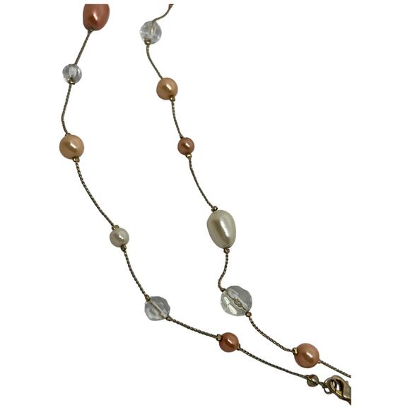 Elegant Peach and Silver Multi-Strand Beaded Necklace - Picture 4 of 13